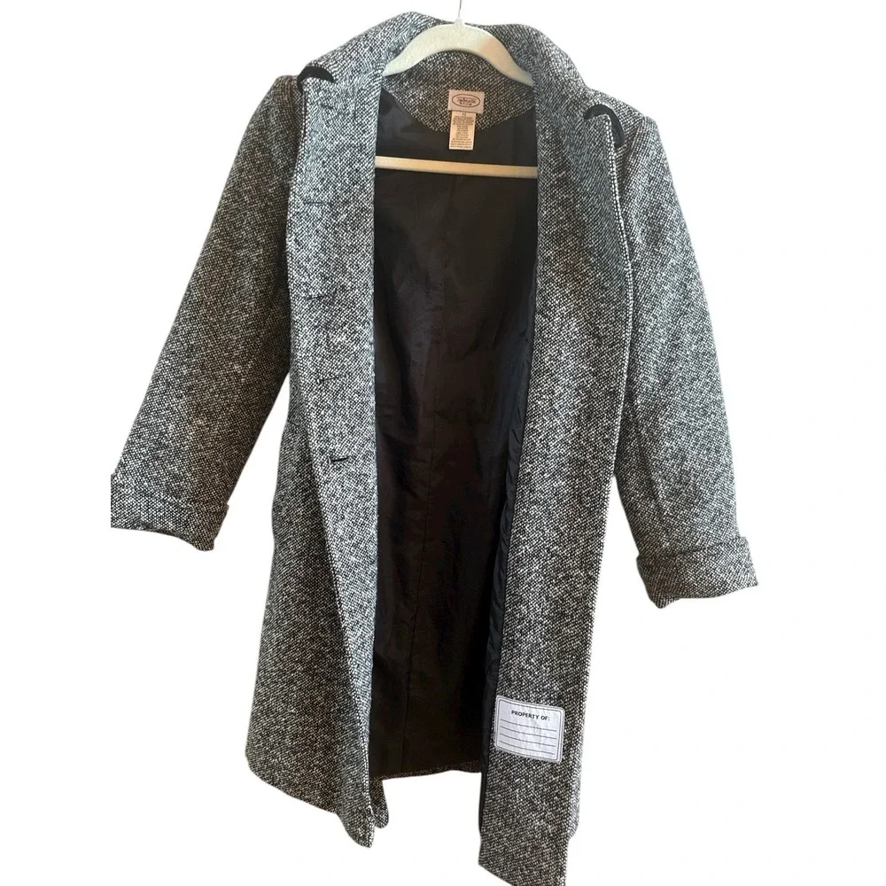 Talbots Kids Girls Size 12 Black White  Herringbone Wool Blend Knee Length  Coat